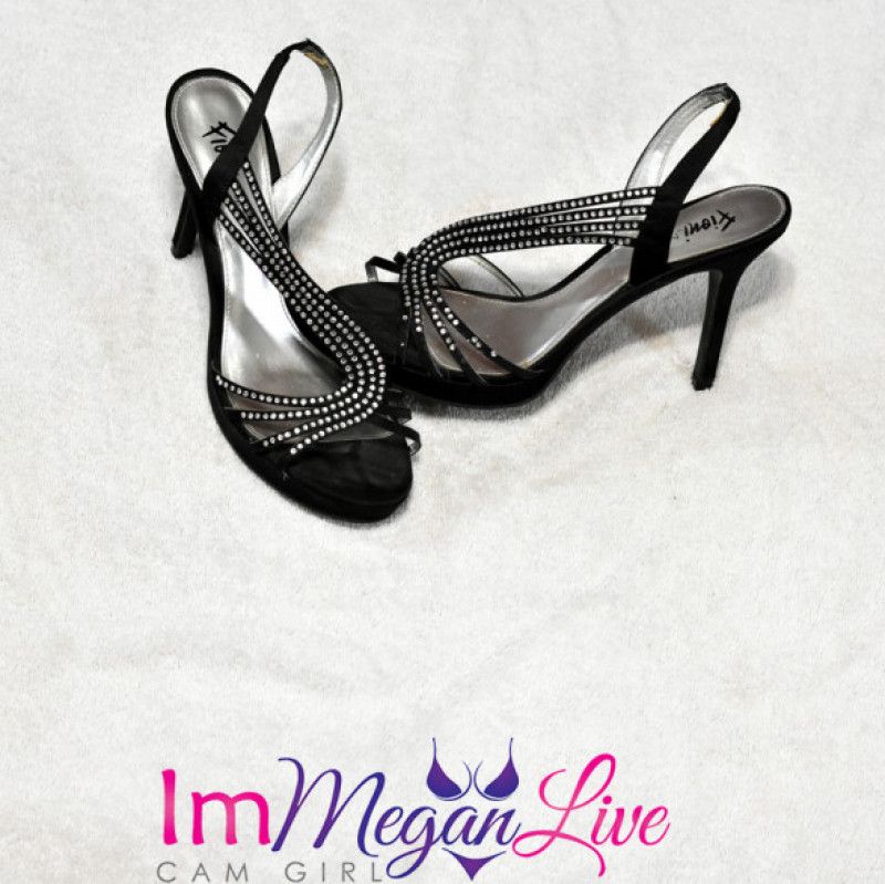 Black high heeled sandals w rhinestones