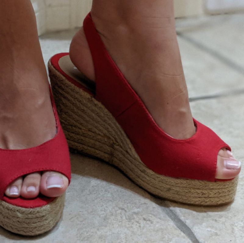 Red N Beige open toes Wedges