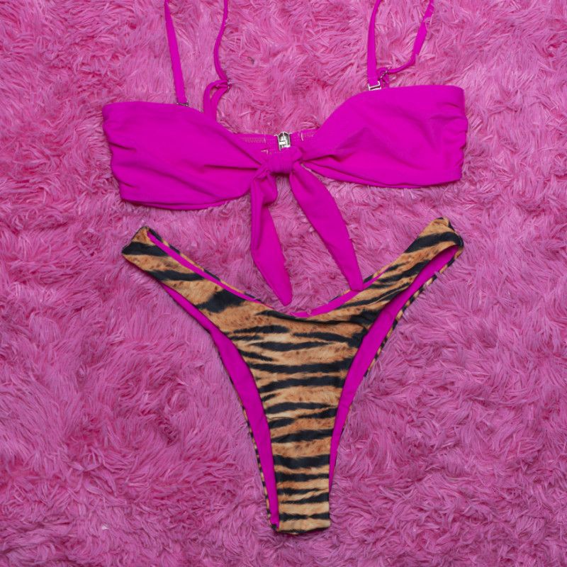 Pink and zebra Bikini set thong bottom