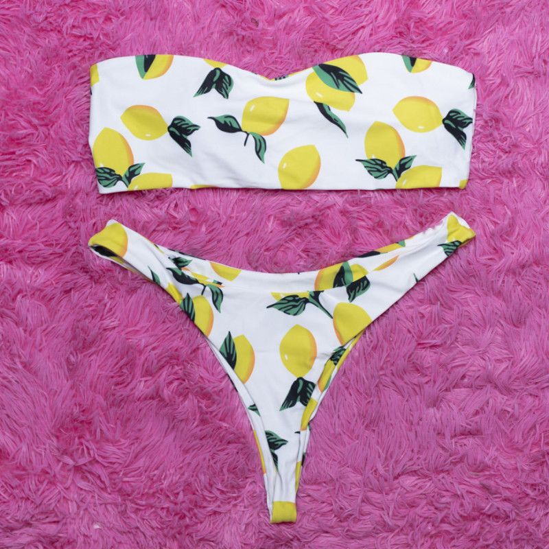 White w lemons bikini set thong Bottom