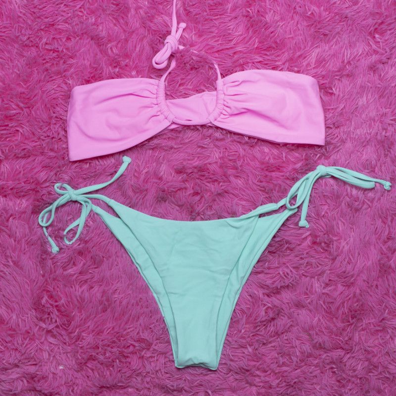 Light Pink tube top n mint blue bottom