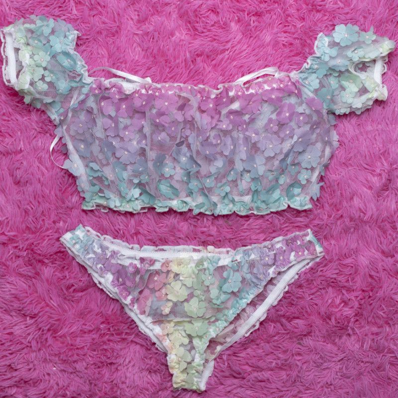 Multiclor pastel mesh top n panty set