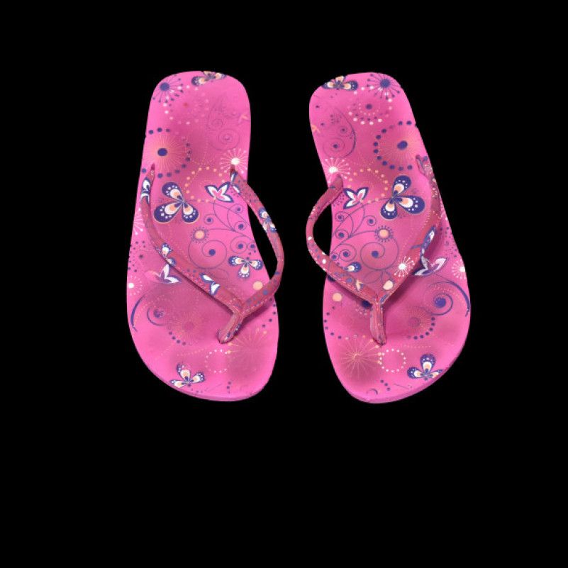 Pink flip flop with blue white flowers