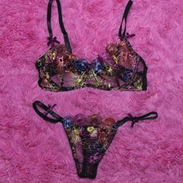 bra and panty set with floral embroidery