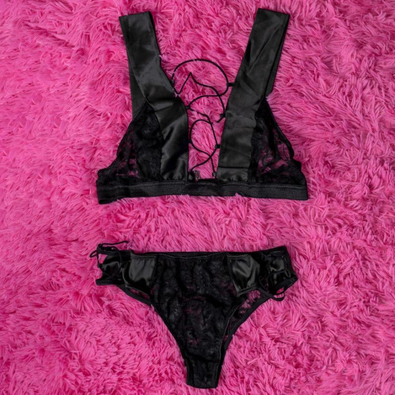 Black lace and satin bra  panty set