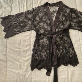 Black Sheer Lace Robe