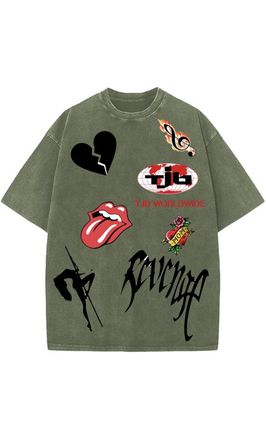 TJB worldwide rockstar tattoo tshirt OLIVE