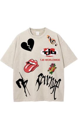 TJB worldwide rockstar tattoo tshirt CREAM