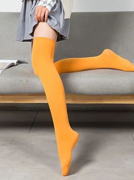 Solid Orange Slim Fit Thigh High Socks