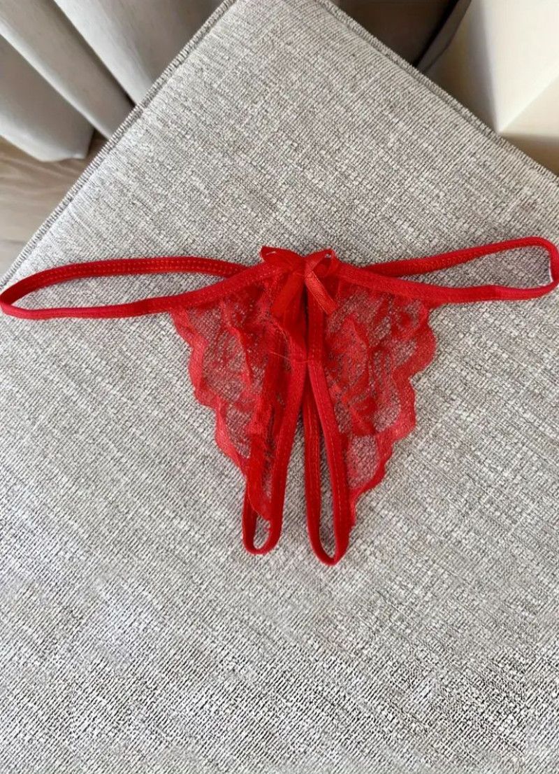 Solid Floral Lace Crotchless Thongs