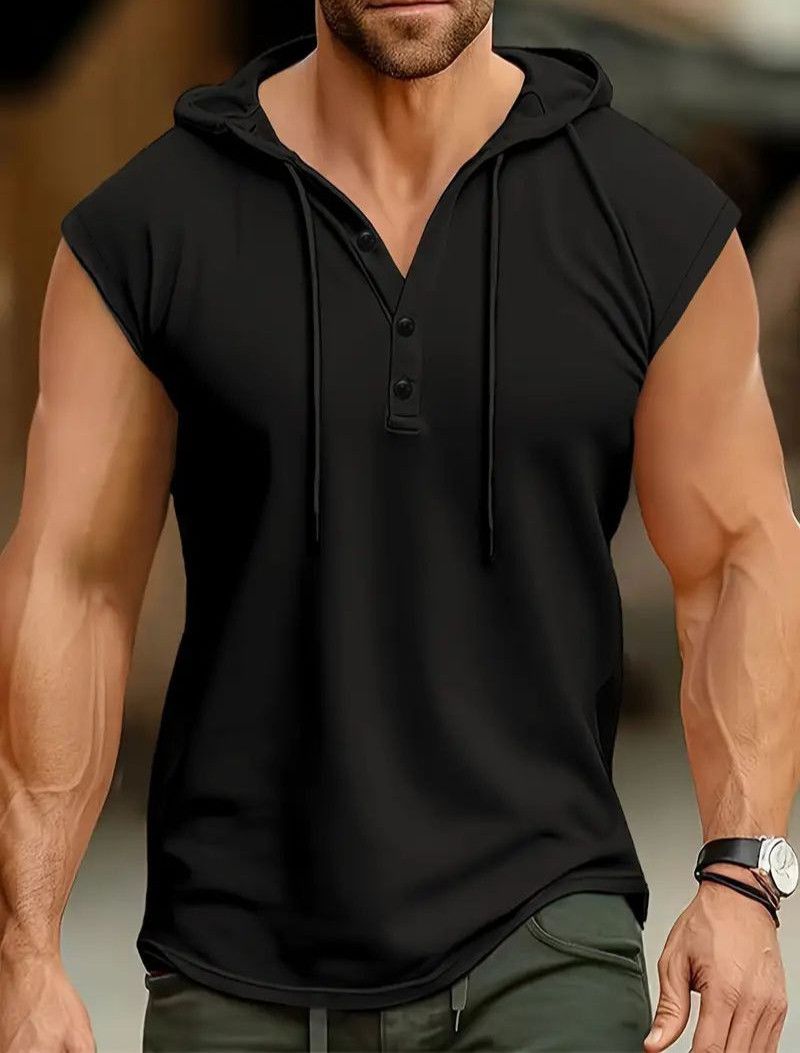 Versatile Solid Color Henley Tank Top