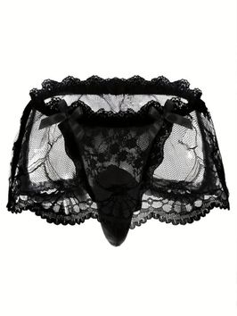 Mens Lace G String with Double Pouch and Bold Contrast Lace