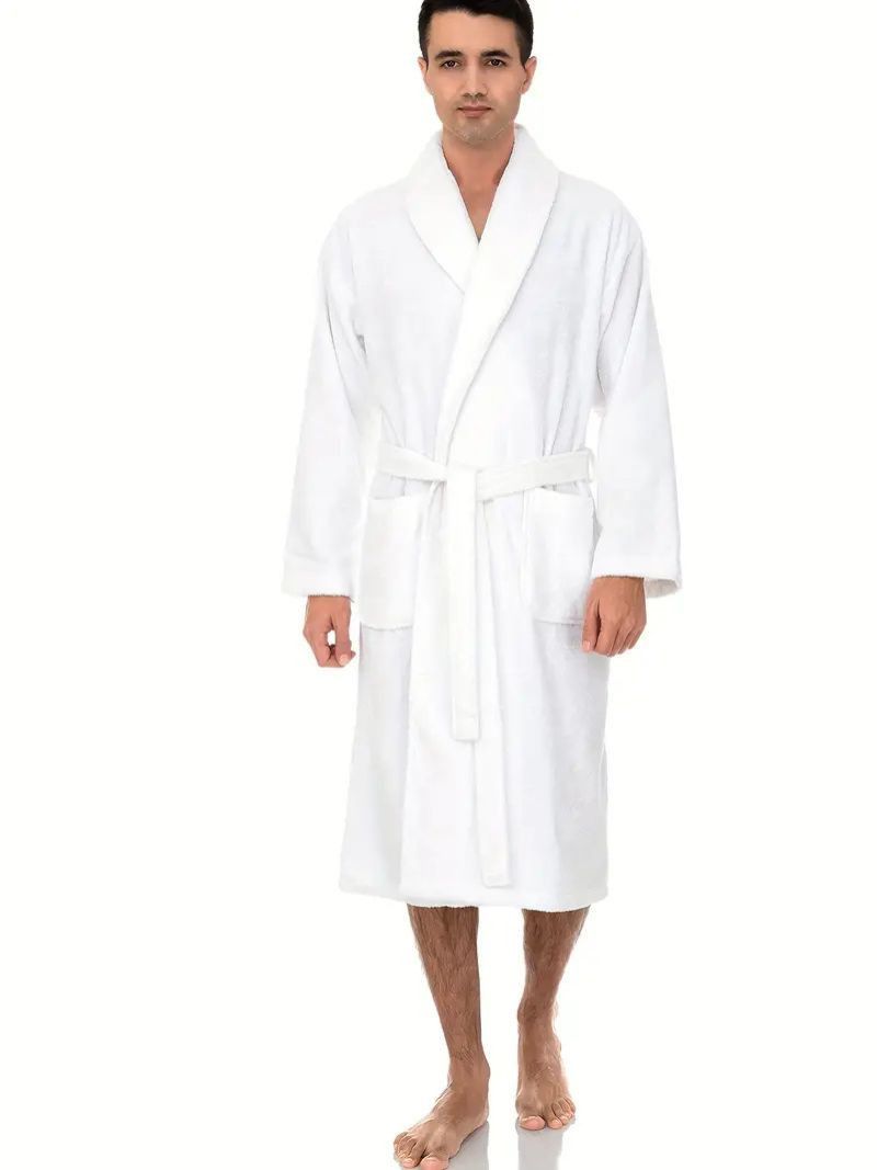 Men's Classic Flannel Bathrobe with Lapel Collar