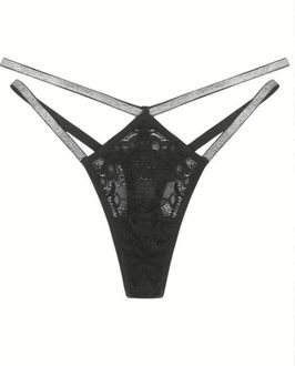 Sexy Floral Lace Thong with Shimmering Waistband  Womens