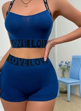 Bold Blue Strappy Bra and Contrast Waistband Shorts Lingerie