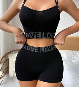 Classic Black Strappy Bra and Contrast Waistband Shorts Ling