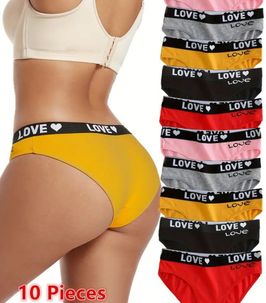 Breathable  Stretchy 10 Pack Seamless Letter Print Briefs S