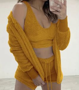 Sunshine Yellow Cozy Fuzzy Hooded Lounge Set