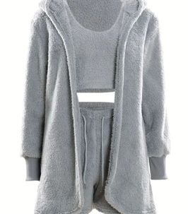 Stone Cozy Fuzzy Hooded Lounge Set