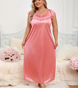 Sexy Plus Size V Neck Satin Night Dress for Women