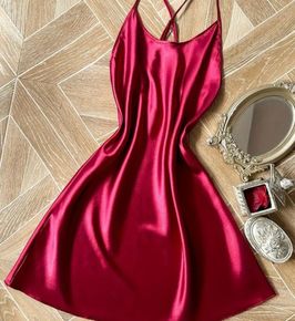 Fiery Red Satin Slip Dress  Bold Backless Chemise