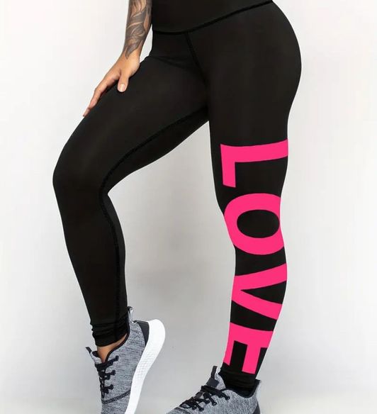 Womens Pink High Stretch Yoga Pants with Bold Letter Print