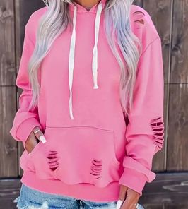 Comfortable Long Sleeve Solid Color Hoodie with Tipped Draws