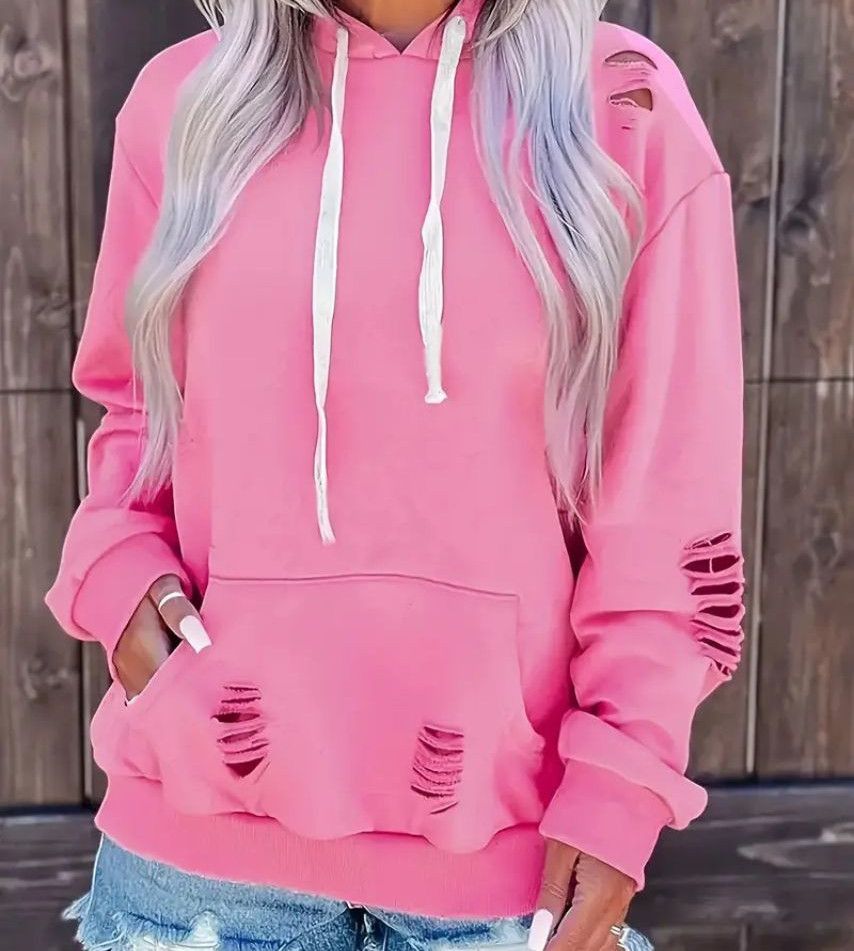 Comfortable Long Sleeve Solid Color Hoodie with Tipped Draws