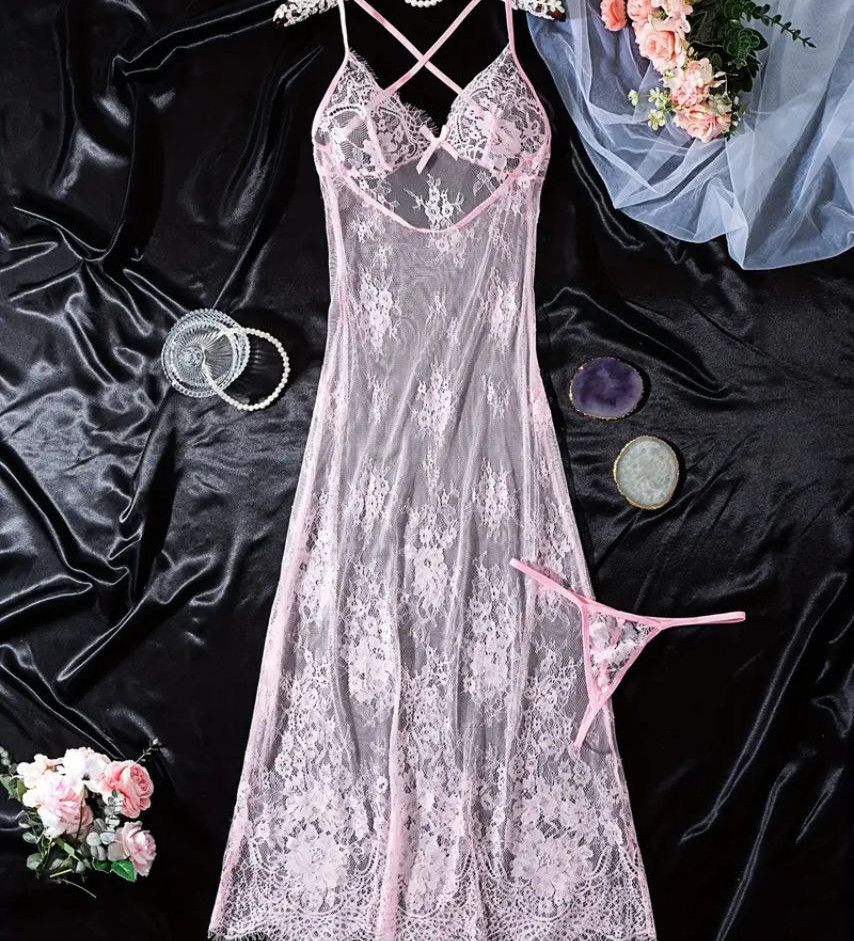 Elegant Sheer Lace  Mesh Maxi Gown