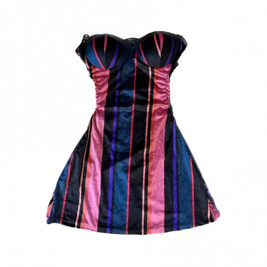 Pink Blue Stripe Pattern Mini Dress
