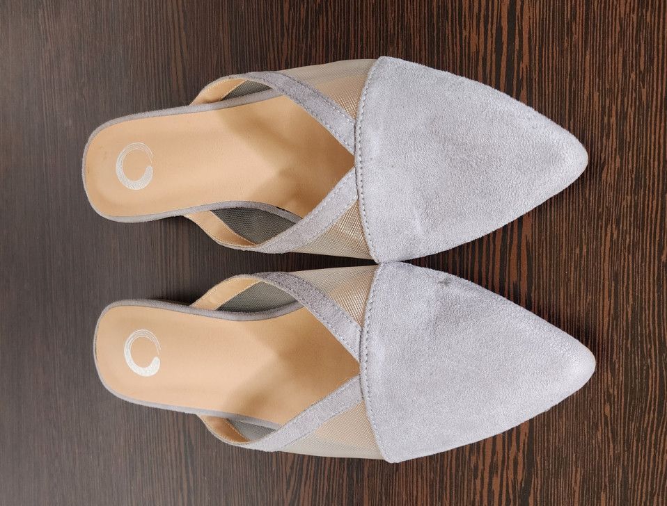 Suede Mesh Gray Flats