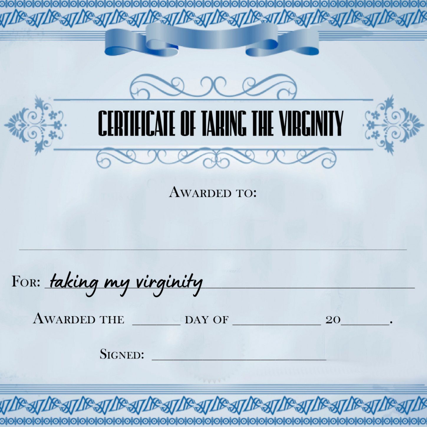 CERTIFICATE OF TAKING THE VIRGINITY