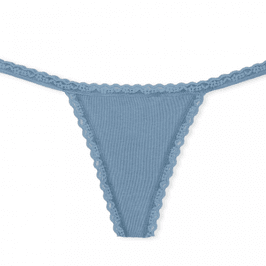 Worn Blue Lace Trim Cotton VString Panty