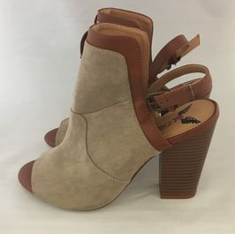 Brown and beige covered heels