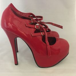 Red Stripper Pumps