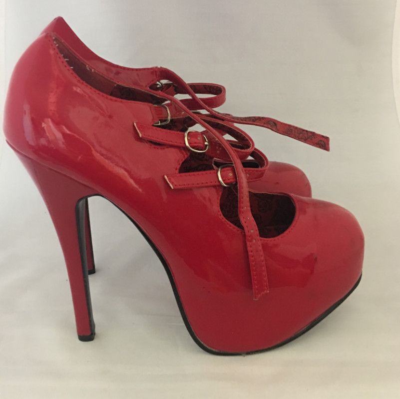 Red Stripper Pumps