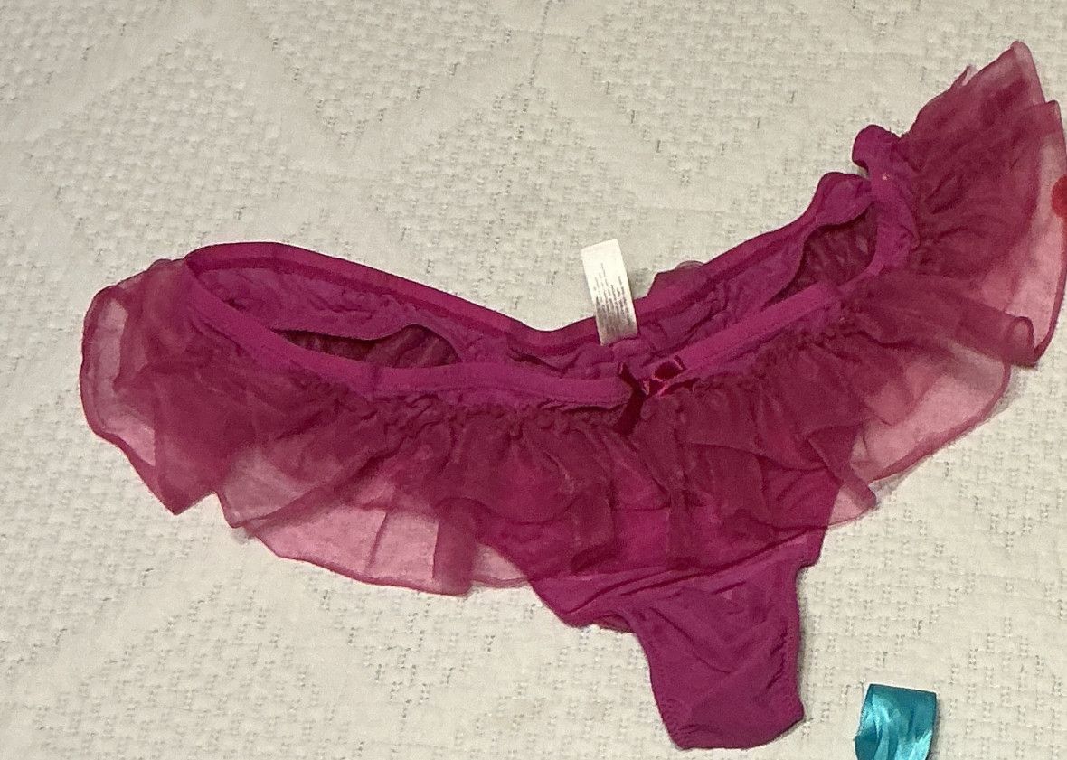 Pink ruffle thong