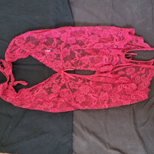 Red crotchless lace body