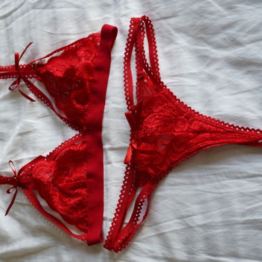 My sexy red Bra Panty and Garter Belt