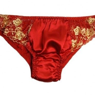 Pure Silk with Lace Panties - Red