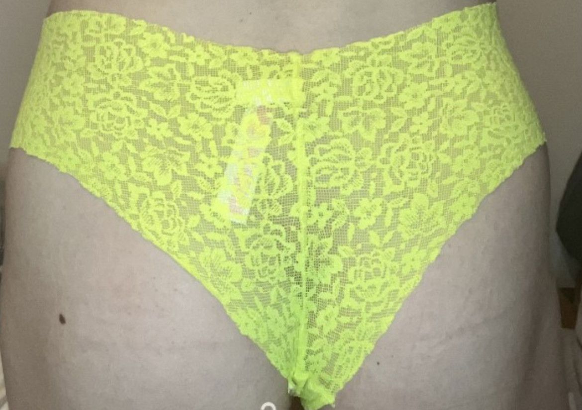 Neon yellow lace cheeky thong by pink