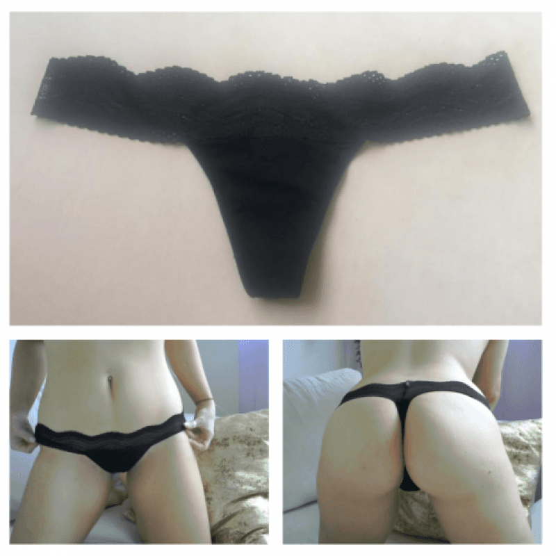 FREE SHIPPING Black Lace Trim Thong