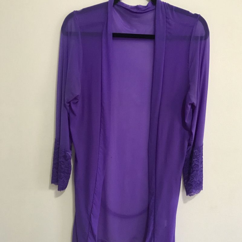 Sheer Purple Robe with Lace Trim Sleeves