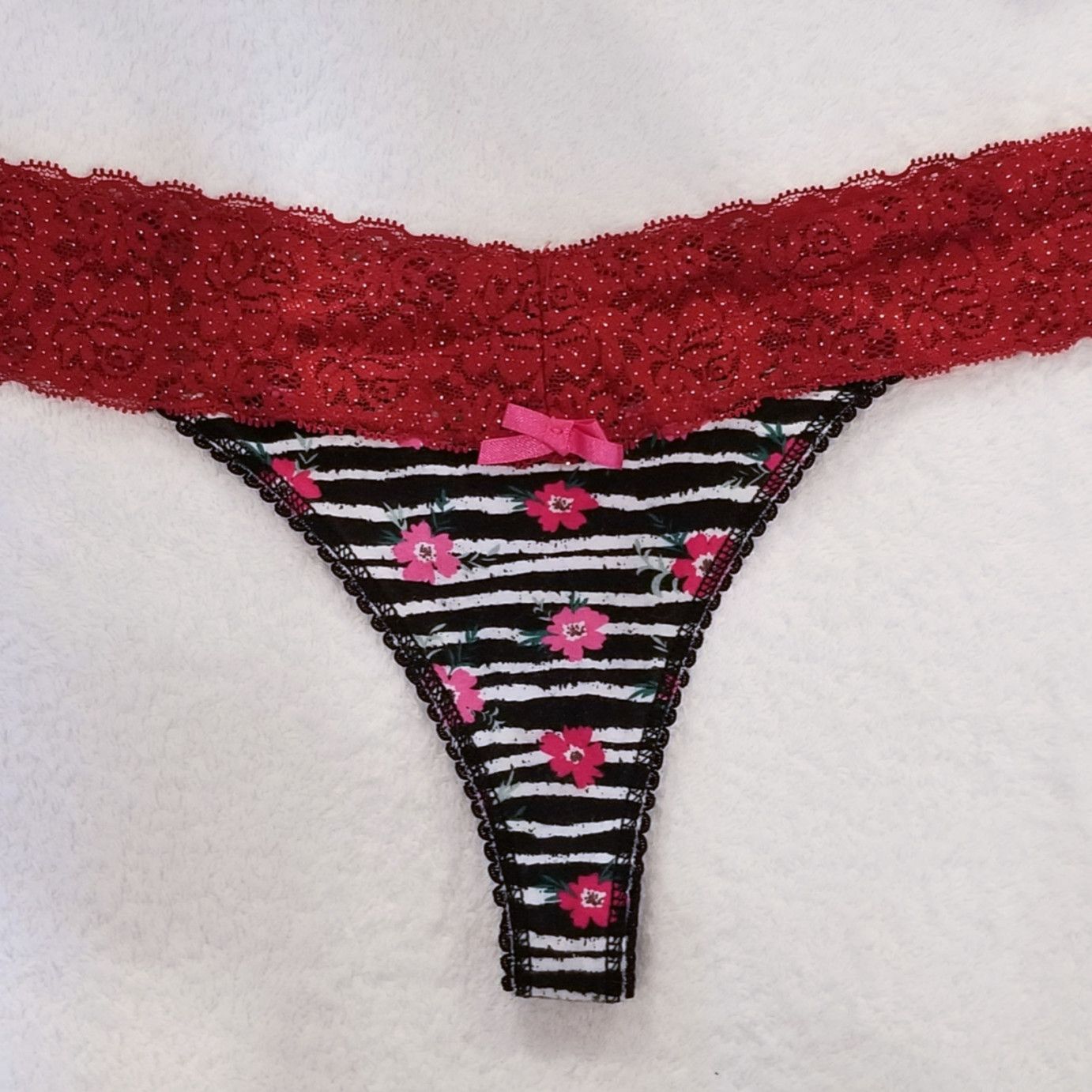 Red Lace and Cotton Thong