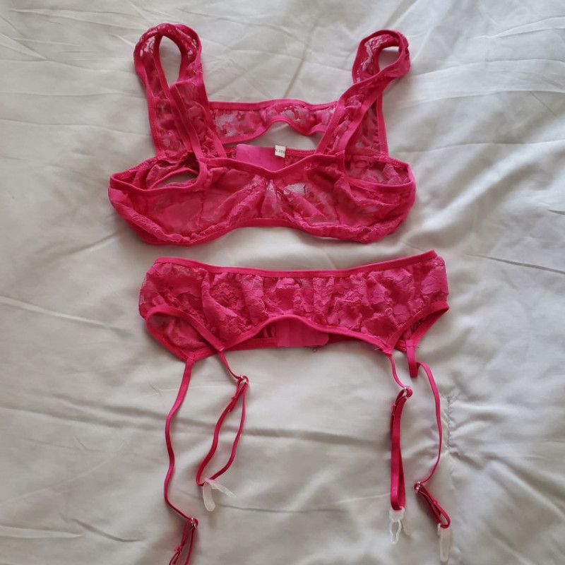 Pinkish Coral bra with matching garter