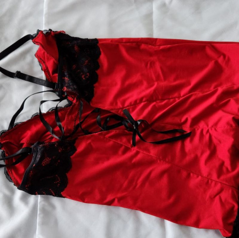 Red babydoll with black lace