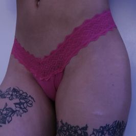 Pink Lace Trim Thong