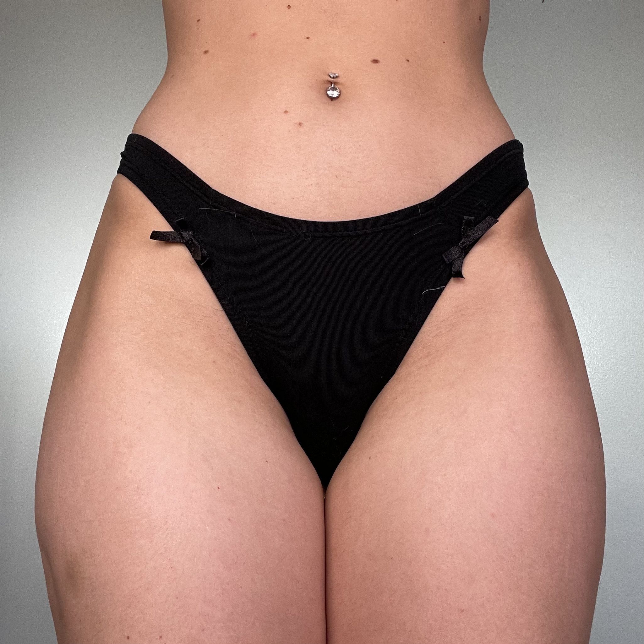 Black Polyester Thong with Bows