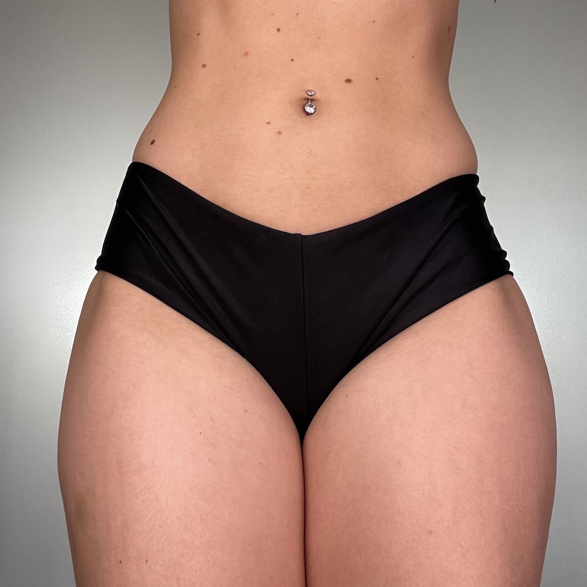 Black Hipster Bathing Suit Bottoms with Blue Butt Bow