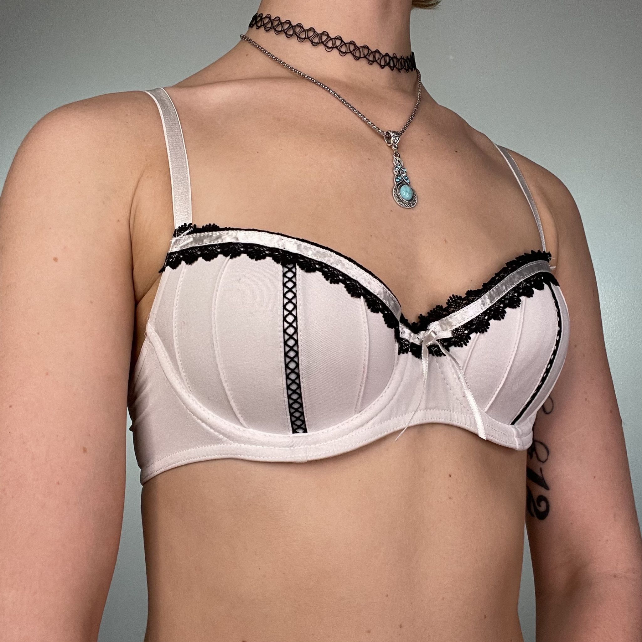 White with Black Trim Underwire Bra